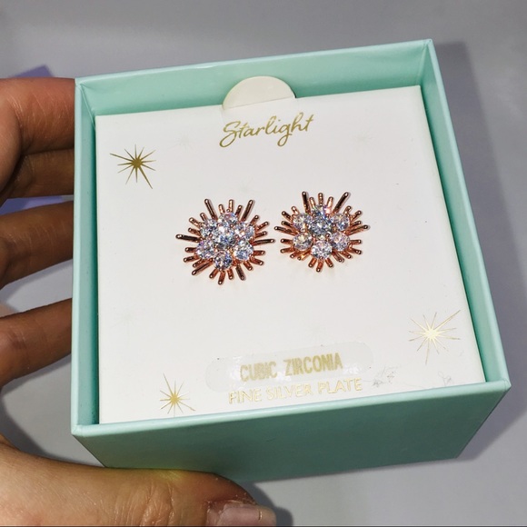 14k rose gold earrings diamond silver studs - Picture 3 of 7